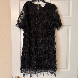 Black fringe sequin mini dress